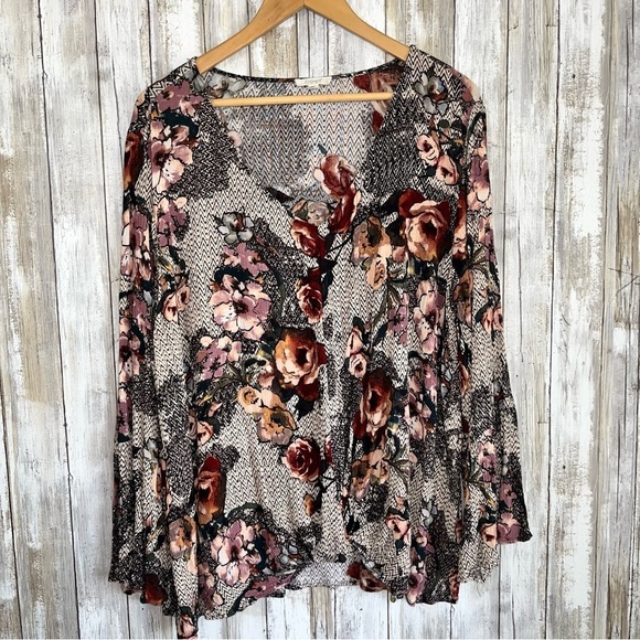ODDY Tops - Oddy Floral Mixed Print Boho Blouse